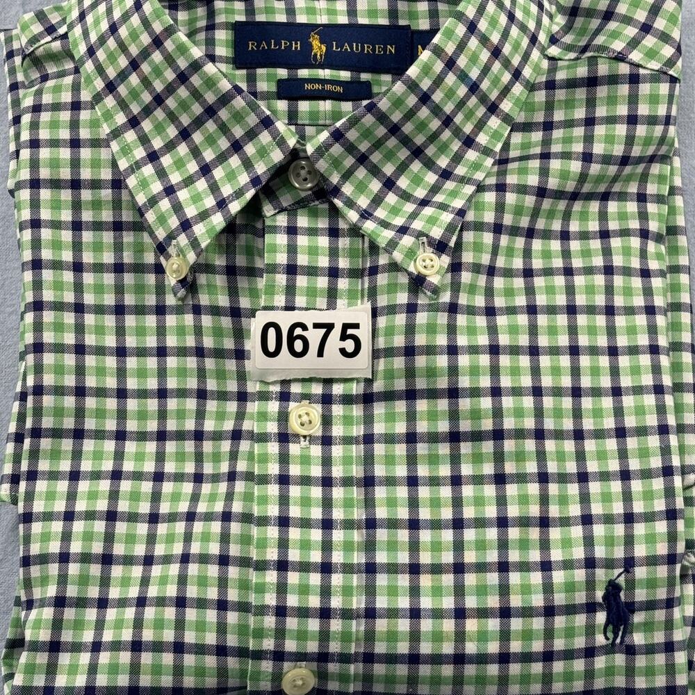 Polo Ralph Lauren Mens Medium Green Blue Plaid Short Sleeve Button Down Shirt